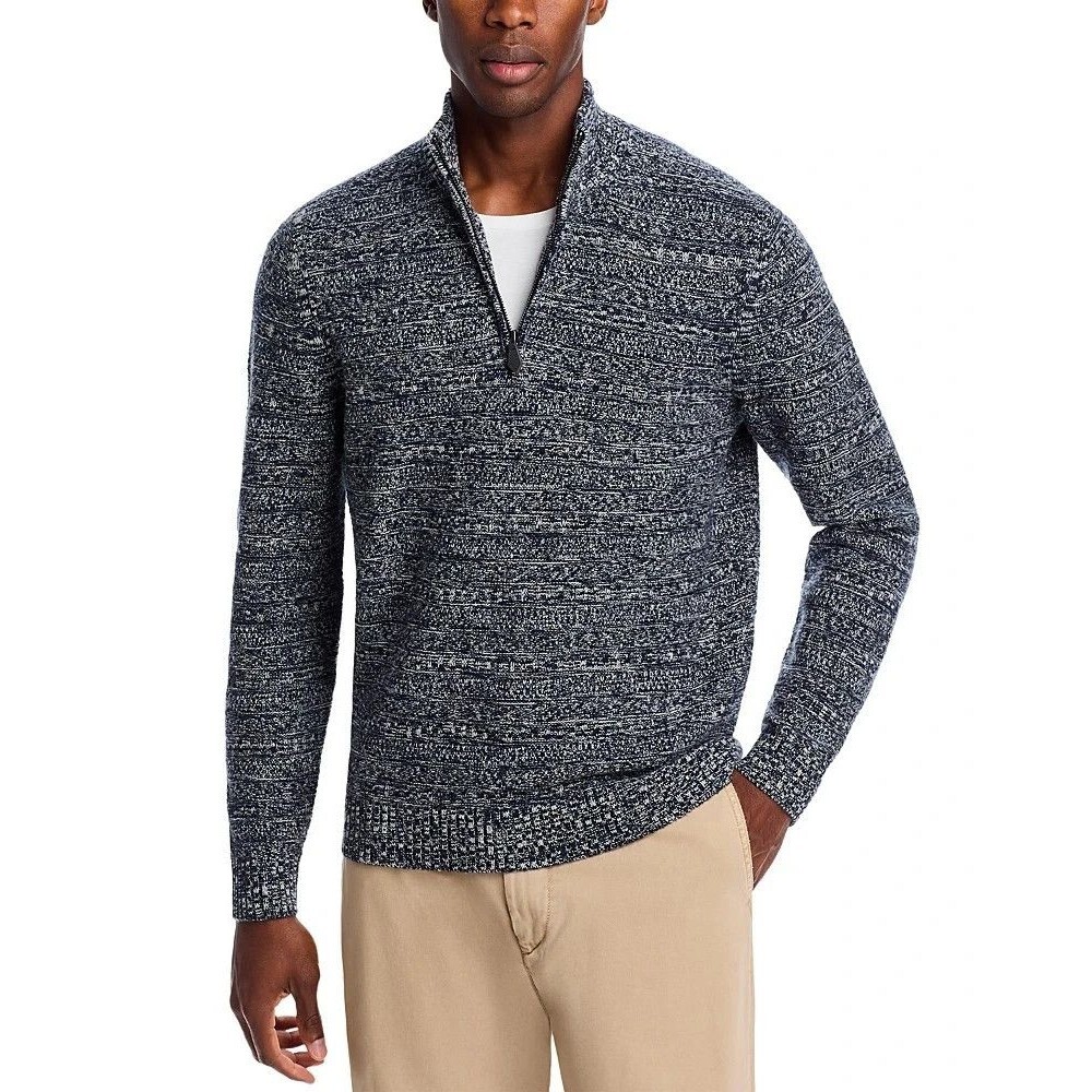 BLOOMINGDALES Sweater Mens XL Navy Marled Quarter Zip Pullover Wool Cashmere